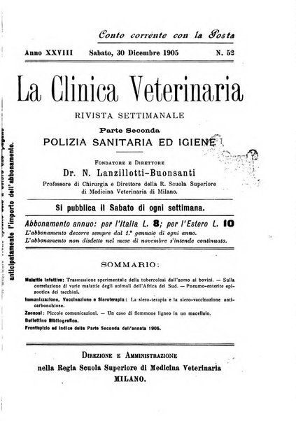 La clinica veterinaria rivista di medicina e chirurgia pratica degli animali domestici