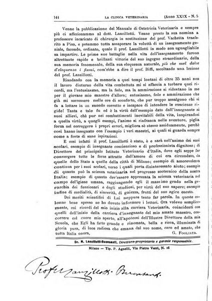 La clinica veterinaria rivista di medicina e chirurgia pratica degli animali domestici