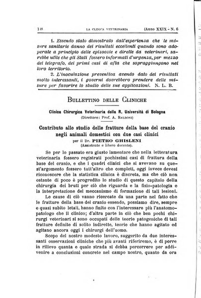 La clinica veterinaria rivista di medicina e chirurgia pratica degli animali domestici