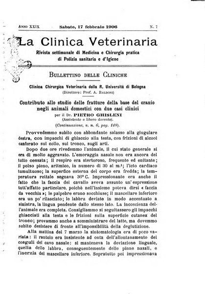 La clinica veterinaria rivista di medicina e chirurgia pratica degli animali domestici