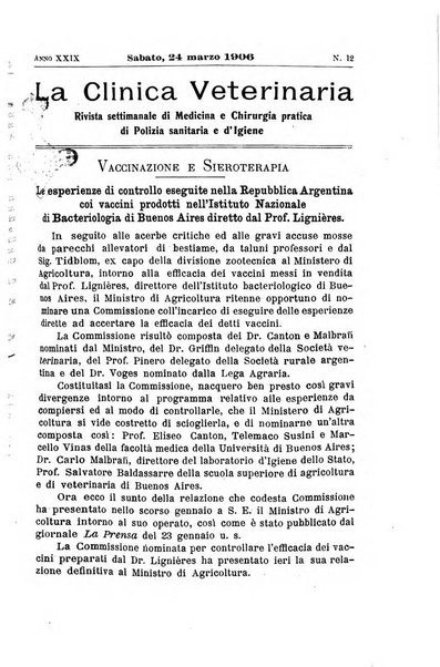 La clinica veterinaria rivista di medicina e chirurgia pratica degli animali domestici