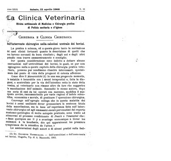 La clinica veterinaria rivista di medicina e chirurgia pratica degli animali domestici