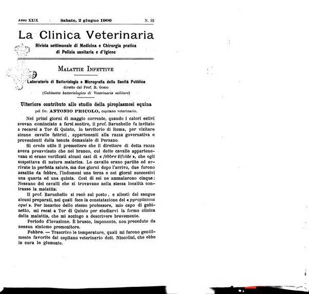 La clinica veterinaria rivista di medicina e chirurgia pratica degli animali domestici