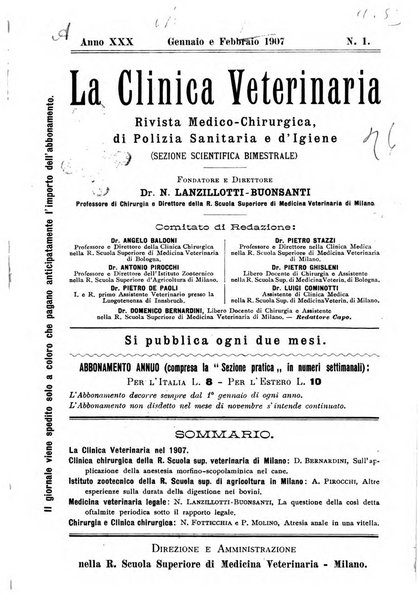 La clinica veterinaria rivista di medicina e chirurgia pratica degli animali domestici