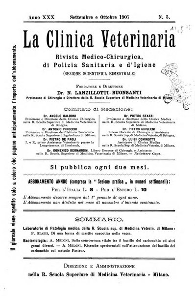 La clinica veterinaria rivista di medicina e chirurgia pratica degli animali domestici