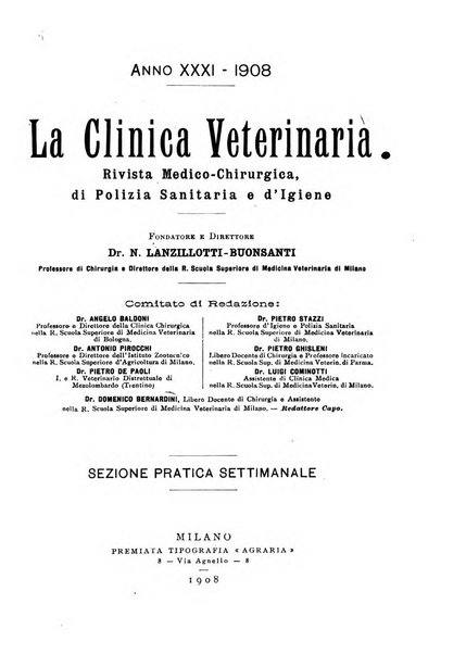 La clinica veterinaria rivista di medicina e chirurgia pratica degli animali domestici