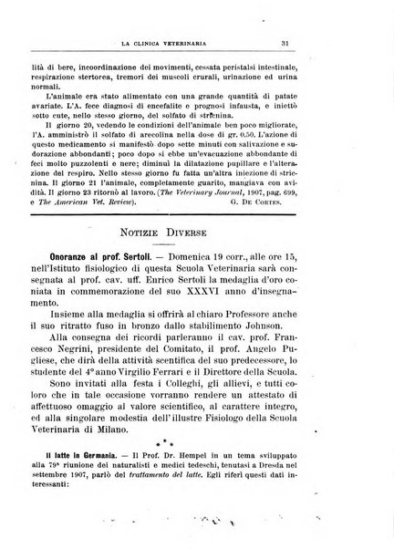 La clinica veterinaria rivista di medicina e chirurgia pratica degli animali domestici