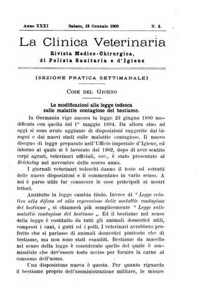 La clinica veterinaria rivista di medicina e chirurgia pratica degli animali domestici