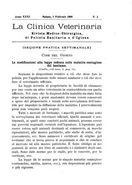 La clinica veterinaria rivista di medicina e chirurgia pratica degli animali domestici