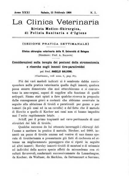 La clinica veterinaria rivista di medicina e chirurgia pratica degli animali domestici