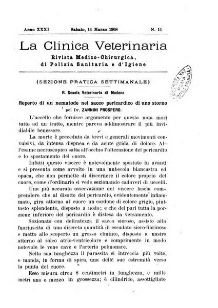 La clinica veterinaria rivista di medicina e chirurgia pratica degli animali domestici