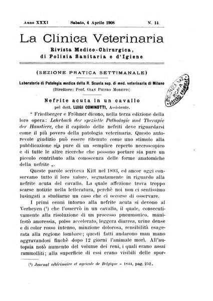 La clinica veterinaria rivista di medicina e chirurgia pratica degli animali domestici