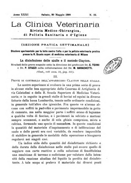 La clinica veterinaria rivista di medicina e chirurgia pratica degli animali domestici