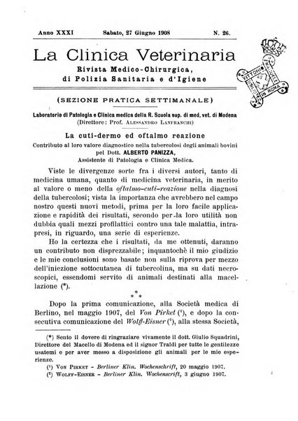 La clinica veterinaria rivista di medicina e chirurgia pratica degli animali domestici