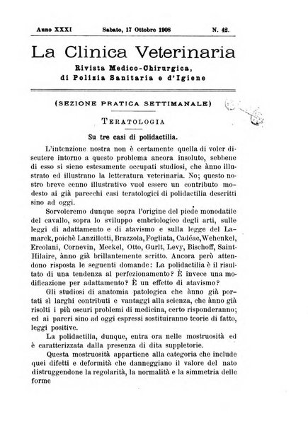 La clinica veterinaria rivista di medicina e chirurgia pratica degli animali domestici