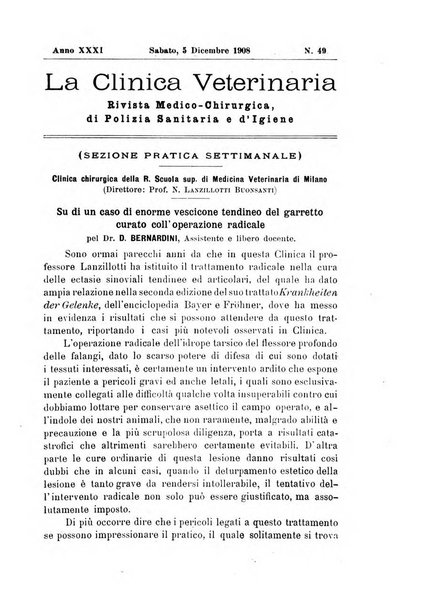 La clinica veterinaria rivista di medicina e chirurgia pratica degli animali domestici