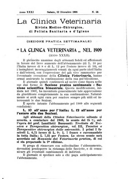 La clinica veterinaria rivista di medicina e chirurgia pratica degli animali domestici