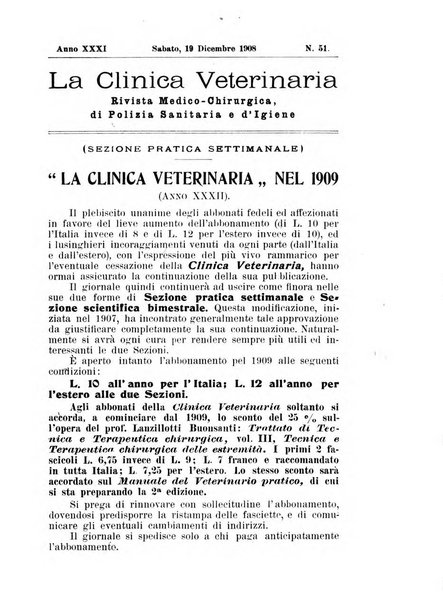 La clinica veterinaria rivista di medicina e chirurgia pratica degli animali domestici