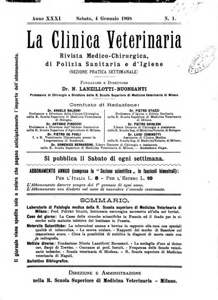 La clinica veterinaria rivista di medicina e chirurgia pratica degli animali domestici