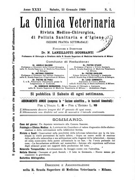 La clinica veterinaria rivista di medicina e chirurgia pratica degli animali domestici