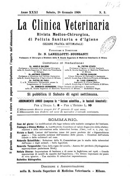 La clinica veterinaria rivista di medicina e chirurgia pratica degli animali domestici