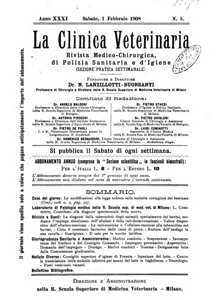 La clinica veterinaria rivista di medicina e chirurgia pratica degli animali domestici