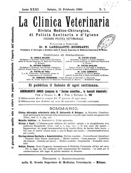 La clinica veterinaria rivista di medicina e chirurgia pratica degli animali domestici