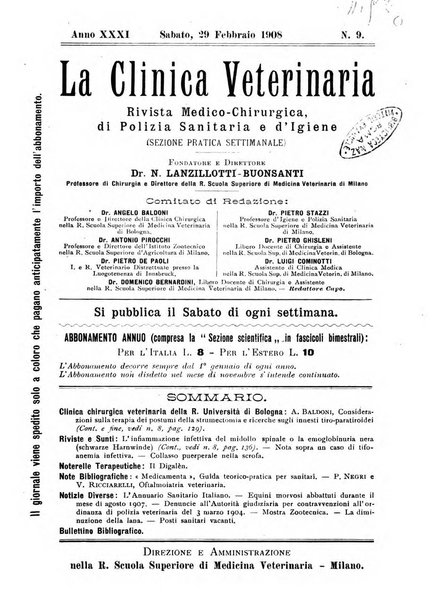 La clinica veterinaria rivista di medicina e chirurgia pratica degli animali domestici