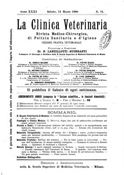 La clinica veterinaria rivista di medicina e chirurgia pratica degli animali domestici