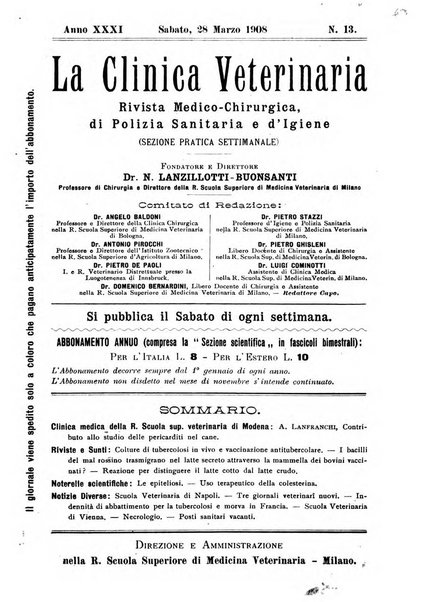 La clinica veterinaria rivista di medicina e chirurgia pratica degli animali domestici