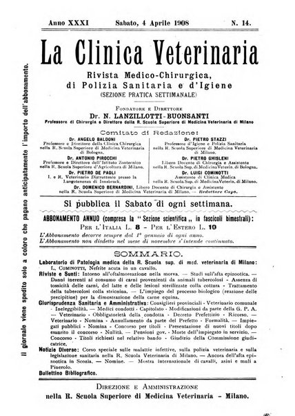 La clinica veterinaria rivista di medicina e chirurgia pratica degli animali domestici