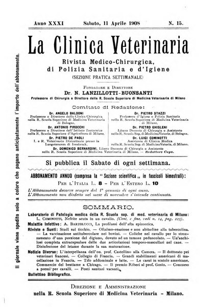 La clinica veterinaria rivista di medicina e chirurgia pratica degli animali domestici