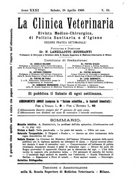 La clinica veterinaria rivista di medicina e chirurgia pratica degli animali domestici