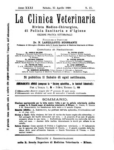 La clinica veterinaria rivista di medicina e chirurgia pratica degli animali domestici