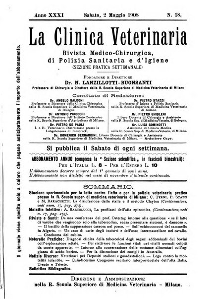 La clinica veterinaria rivista di medicina e chirurgia pratica degli animali domestici