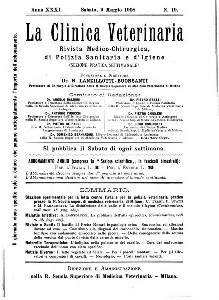 La clinica veterinaria rivista di medicina e chirurgia pratica degli animali domestici