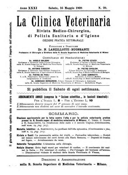 La clinica veterinaria rivista di medicina e chirurgia pratica degli animali domestici