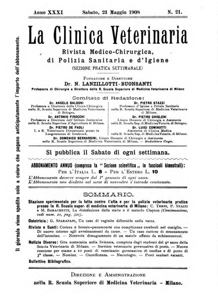 La clinica veterinaria rivista di medicina e chirurgia pratica degli animali domestici