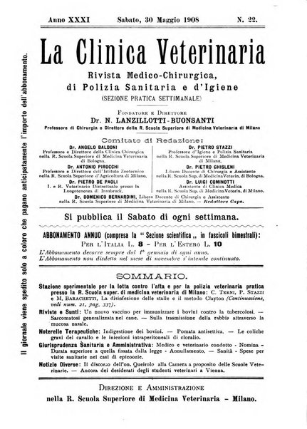 La clinica veterinaria rivista di medicina e chirurgia pratica degli animali domestici