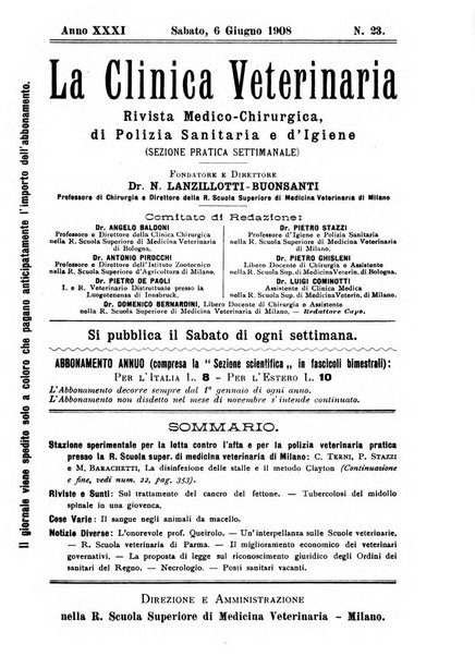 La clinica veterinaria rivista di medicina e chirurgia pratica degli animali domestici