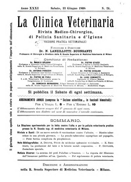 La clinica veterinaria rivista di medicina e chirurgia pratica degli animali domestici