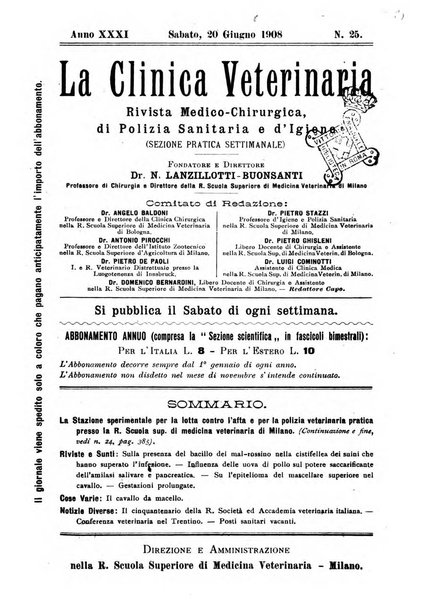 La clinica veterinaria rivista di medicina e chirurgia pratica degli animali domestici