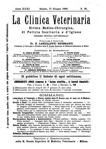 La clinica veterinaria rivista di medicina e chirurgia pratica degli animali domestici