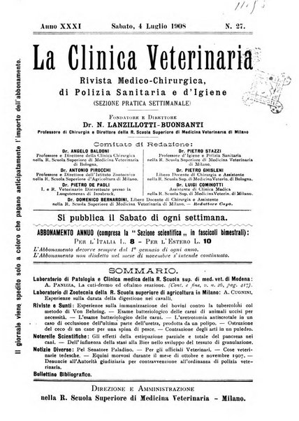 La clinica veterinaria rivista di medicina e chirurgia pratica degli animali domestici