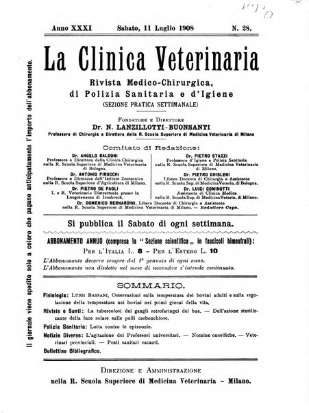 La clinica veterinaria rivista di medicina e chirurgia pratica degli animali domestici