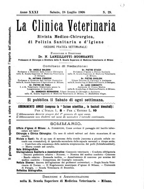 La clinica veterinaria rivista di medicina e chirurgia pratica degli animali domestici