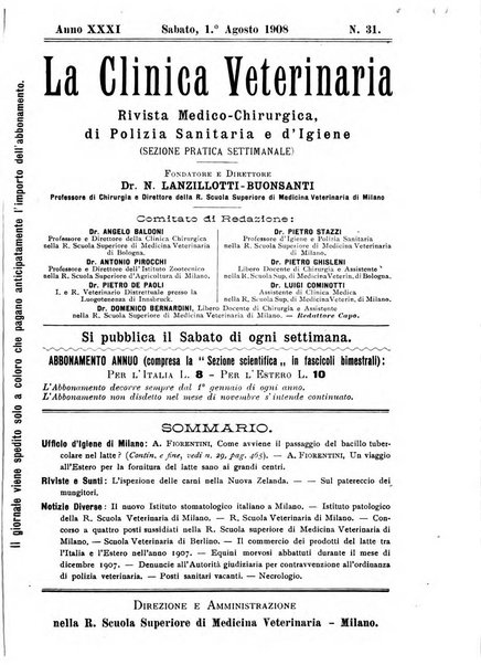 La clinica veterinaria rivista di medicina e chirurgia pratica degli animali domestici