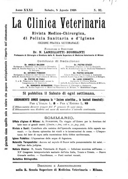 La clinica veterinaria rivista di medicina e chirurgia pratica degli animali domestici