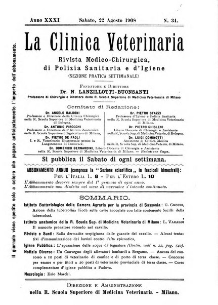 La clinica veterinaria rivista di medicina e chirurgia pratica degli animali domestici