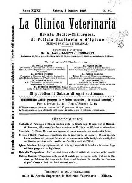 La clinica veterinaria rivista di medicina e chirurgia pratica degli animali domestici